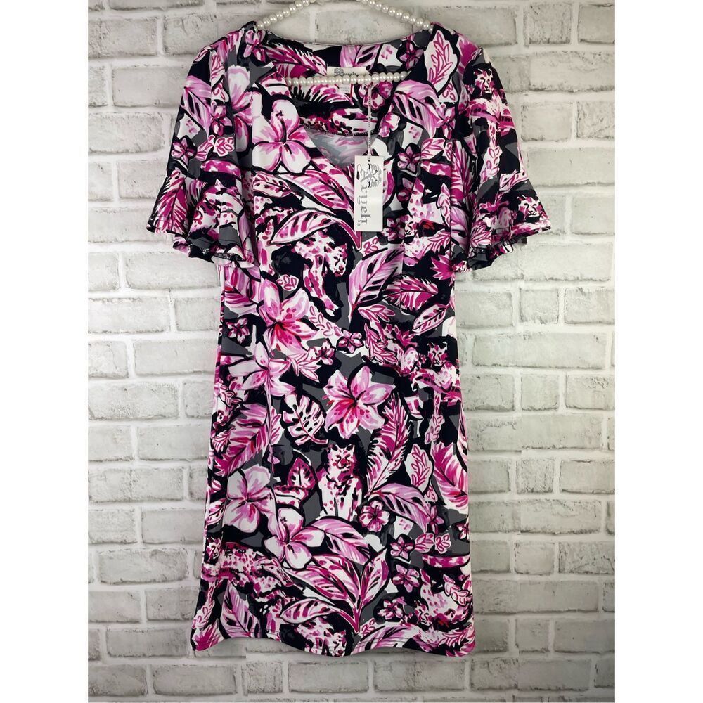 Aryeh NWT Women's Pink Black Floral Print Activewear Dress Sz Small